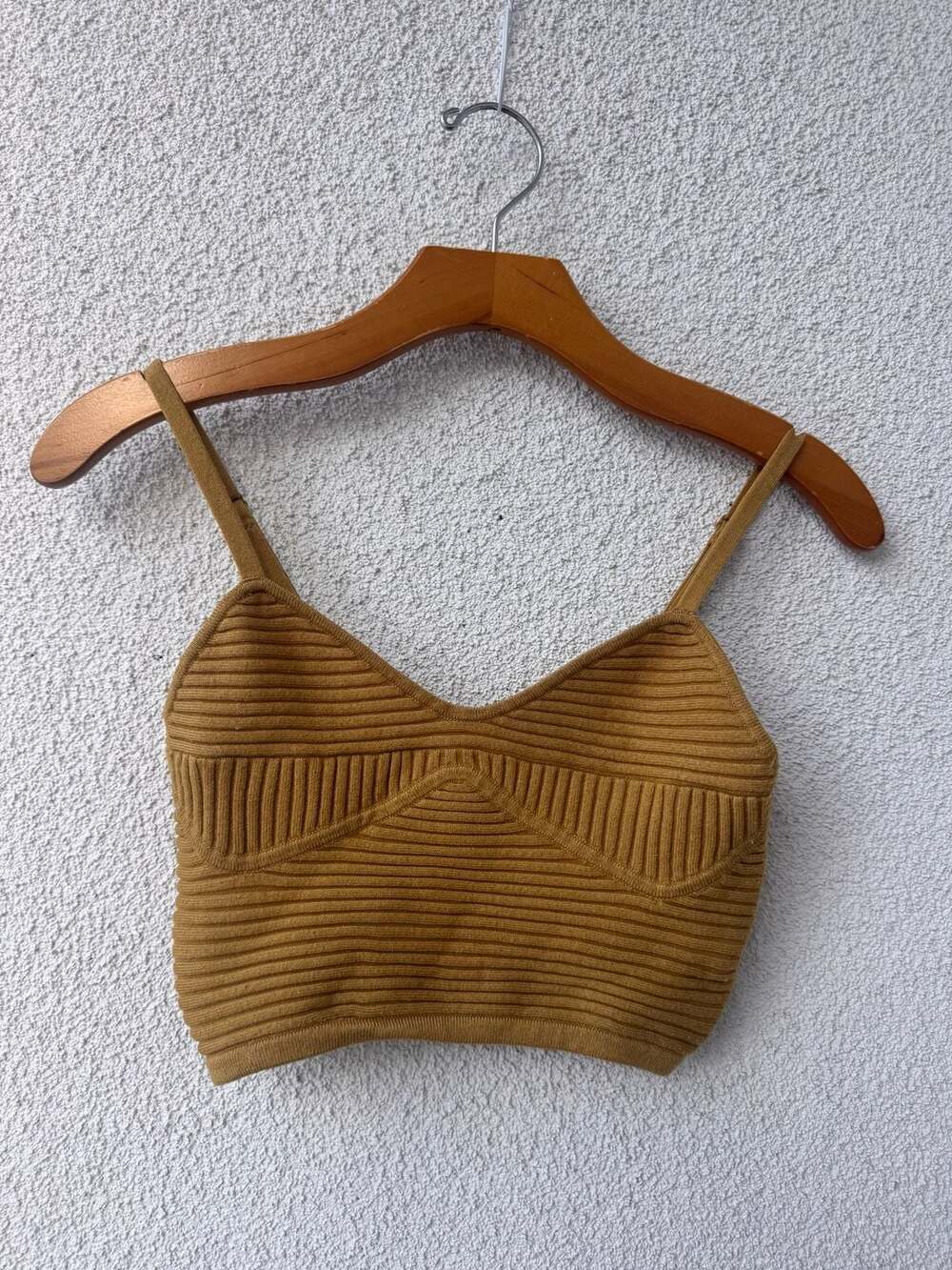 Aerie Ribbed Knit Crop Tank Top Mustard Yellow XS